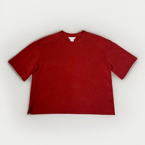 Club Monaco Womens Oversized Boxy Stretch Tee Shirt Size M Burnt Red Minimalist - Picture 1 of 7